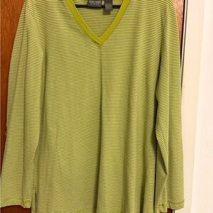 Chico's Green Striped Long Sleeve Top